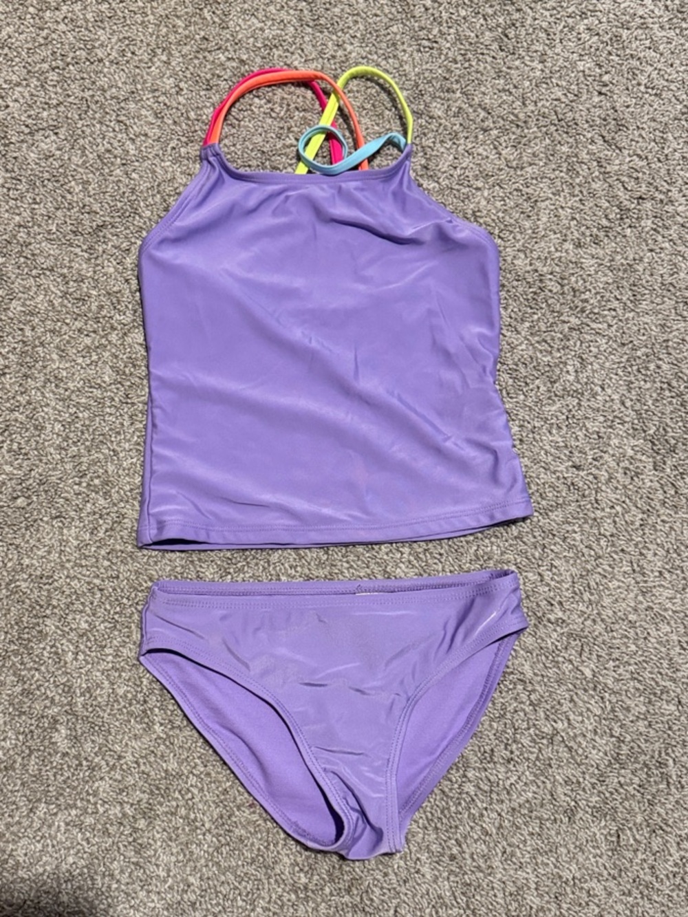 wonder nation Purple Tankini with Neon Multi-Color Straps